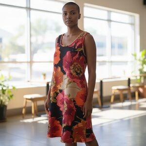 Ronni Nicole Black and Red Floral Midi Dress